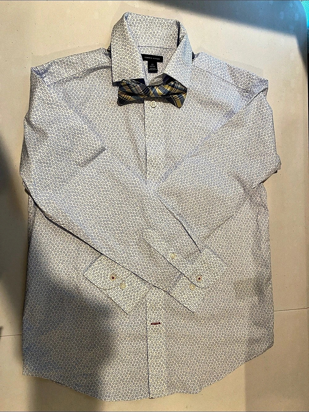 Tommy Hilfiger Husky Boys Long Sleeve Dress Shirt with Bow Tie Floral Button-Dow
